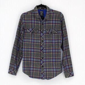 4 Billabong Grey Plaid Flannel Button-Up Shirt Men Size Small 100% Cotton